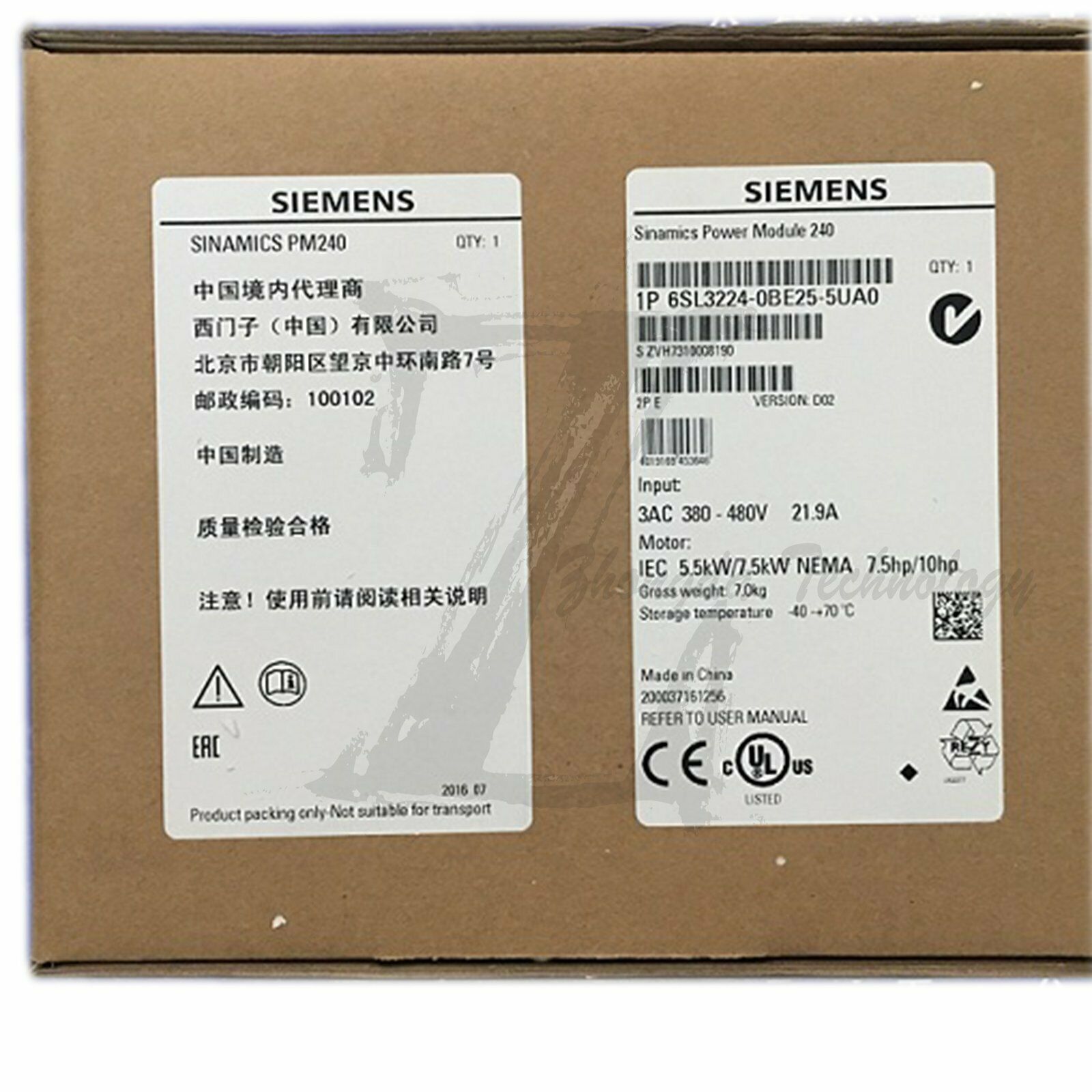 New Siemens inverter power module 6SL3224-0BE25-5UA0