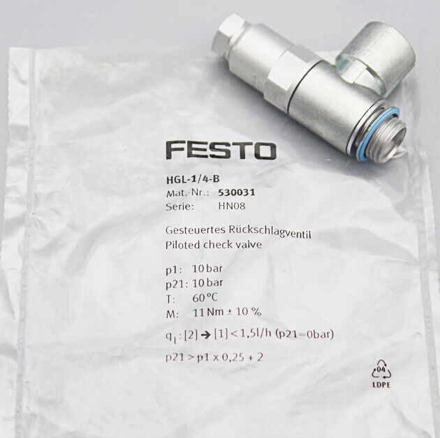 New Festo HGL-1/4-B Piloted Check Valve - 1pc - FESTO
