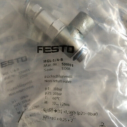 New Festo HGL-1/4-B Piloted Check Valve - 1pc - FESTO